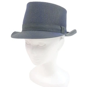 beautiful HERMES Linen Blend H Logo Embroidery Fedora Pork Pie Hat Blue 59 wi - Picture 1 of 10