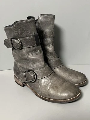 Paul Green Moto Buckle Boots US 6.5-  UK 4 Leather Gray Side Zip Biker Punk - Image 1 of 4