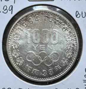 1964 /YR.39 JAPAN 1000 YEN TOKYO OLYMPICS MT FUJI UNCIRCULATED SILVER COIN-Y#80 - Picture 1 of 4