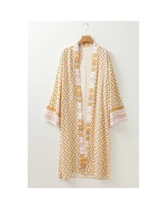 Azura Exchange Yellow Bohemian Geometric Printed Loose Sleeve Long Kimono Women - Foto 1 di 48