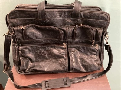 Black Leather Laptop bag w/ handles and Shoulder strap-used - Image 1 of 4