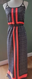 Worn Once RIVER ISLAND Black FLUORESCENT Orange STRAPPY Long MAXI DRESS 12 Hol - Picture 1 of 7