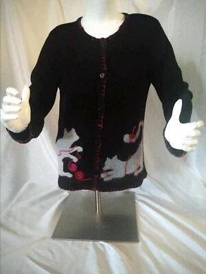 Cárdigan negro Coldwater Creek con gatos grises jugando con hilo, talla S-M Foto 1 de 4