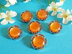1090B / Prunkvoller Knöpfe " Candy Crush " Orange Silber Pack Von 6 Dicke 1950 - Bild 1 von 3