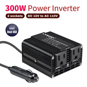 Car 300W Power Inverter DC 12V to AC 110V 120V Converter With 2USB 2AC Black - Picture 1 of 9