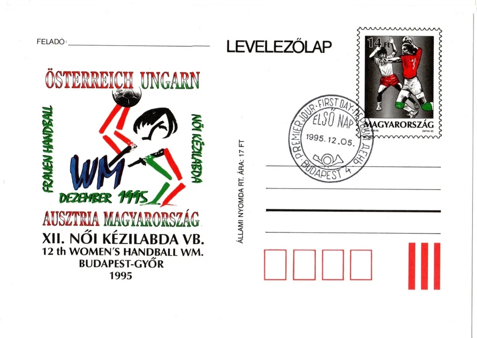 HUNGRÍA-1995. Papelería Postal-12º Mundial de Balonmano Femenino Buques 1/1 Cancelar Foto 1 de 1