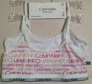 NWT CALVIN KLEIN GIRLS MODERN COTTON 1 WHITE 1 PINK/WHITE BRALETTE BRA M 7-8  - Picture 1 of 2