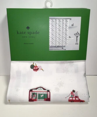 CORTINA DE DUCHA DE TELA DE NAVIDAD KATE SPADE "HOLIDAY IN THE CITY" 72" x 72" NWT Foto 1 de 4