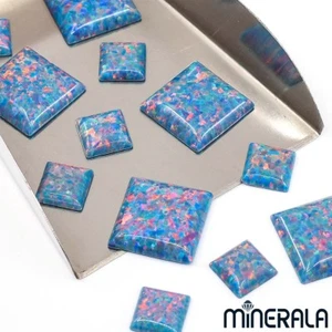 [WHOLESALE] SYNTHETIC OPAL FIRE TURQUOISE SQUARE CABOCHON VARIOUS SIZES WP00251 - Picture 1 of 2