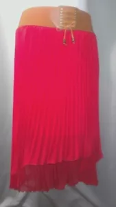 MAGIC Belted Long Red Pleated Skirt Med / Large Elastic Waistband NWT $36 - Picture 1 of 7