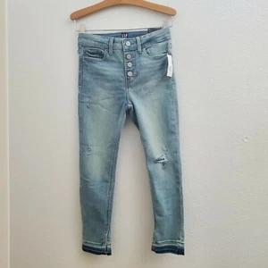 Gap Kids Distressed High Rise Ankle Jegging Girls NWT Size 7 Snap Fly Stretch - Picture 1 of 9