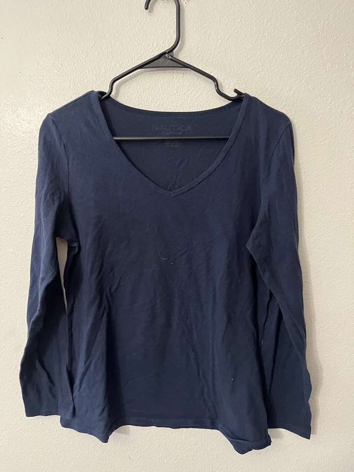 Camisa de pijama de mujer Nautica mediana azul marino polar lisa manga larga Foto 1 de 4