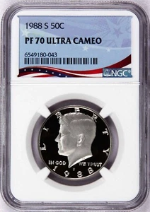 1988-S Proof Kennedy Half, Graded PF70UC by NGC ~ NEW Patriotic OSR Label! - Picture 1 of 4