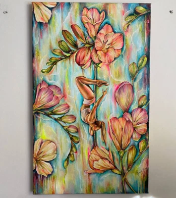 Original art oil painting by a Ukrainian artist "The girl on the pylon" gift - Image 1 of 4