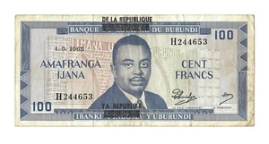 BURUNDI 100 Francs 1965, P-17 Overprint Type & Scarce, Crisp Original VF - Picture 1 of 2