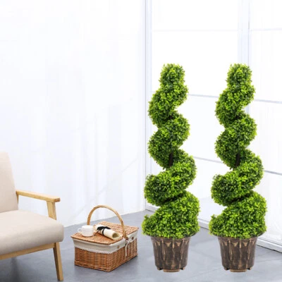 2pcs Artificial 4ft 120cm Boxwood Buxus Spiral Topiary Outdoor House Garden Tree - Image 1 of 4