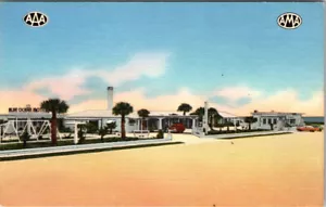 SAN AUGUSTÍN, FLORIDA - MOTEL Y RESTAURANTE OCÉANO AZUL - POSTAL DE LINO VINTAGE - Imagen 1 de 2