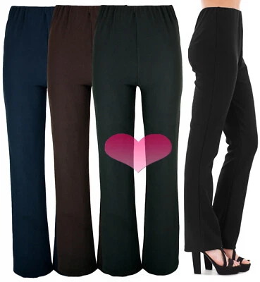 Ladies STRETCH Keep Fit Everyday Casual Comfort Fit Elasticated Ribbed Trousers  - Image 1 of 3