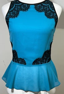 Lipsy London Lace Top Size 8 Blue & Black Peplum Open Back Blouse Whimsigoth - Picture 1 of 9