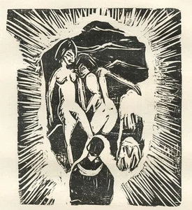 Nele van de Velde Holzschnitt "Ein Tag bei Kirchner auf der Stafelalp" 1920 - Bild 1 von 2