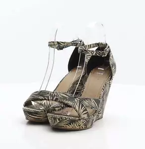 H&M Womens Beige Floral Fabric Strappy Heel UK 3.5 EU 36 - Picture 1 of 12