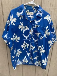 Vintage Kamp Blue White Button Up Shirt Sz XL US Air Force Hawaiian Shirt Eagle - Picture 1 of 15