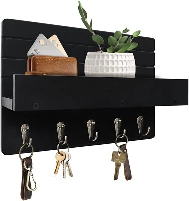 Key Holder for Wall, House Decor Mail Organizer Wall Mounted with Shelf & 5 Hook - Image 1 of 3