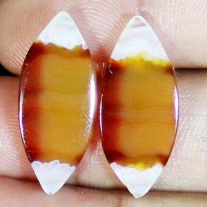 Coppia di pietre preziose cabochon a fascia naturale 21,15 CT 12X28X3mm forma FANTASTICA BC-18 - Foto 1 di 11