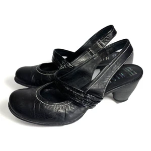 Hispanitas Women's Black Textured Slingback Heels Size 39 Leather Mid cone - Picture 1 of 8