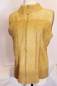 Designers Studio Originals Camel Color Suede & Knit Vest Womans Front Zip Size S - Picture 1 of 11