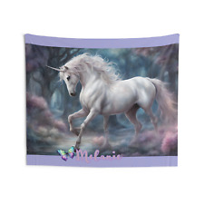 Unicorn Tapestry, Personalised Wall Hanging, Girl's Room Decor, Horse Art