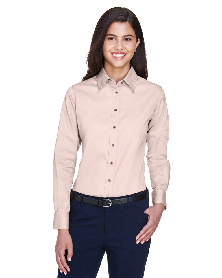 Harriton Ladies' Easy Blend Long Sleeves Stain-Release Twill Shirt M500W XS-3XL - Image 1 of 1
