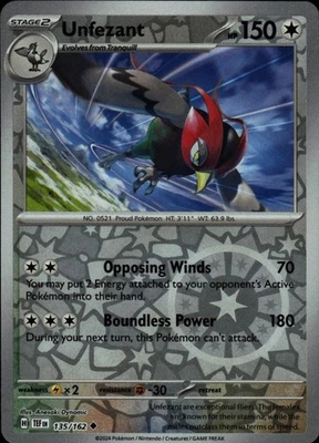 Unfezant Reverse Holofoil 135/162 Uncommon SV05: Temporal Forces Near Mint - Image 1 of 2