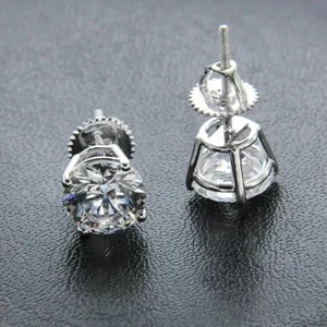 VVS1 Moissanite 2.00 Ct Solitaire Screw Back Stud Earrings 14k White Gold Plated - Picture 1 of 8