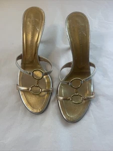Giuseppe Zanotti Silver/Pink Leather Gold Rings Slide Sandal Heels~Sz. 6 1/2 EUC - Picture 1 of 10