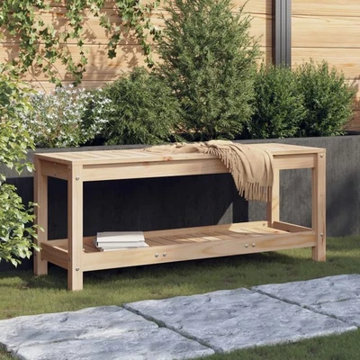 Garden Bench Natural Pine 108x35x45 cm Solid Wood Outdoor Slatted Seat & Shelf - Image 1 of 4