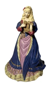 Porcelain Wind Up Music Box Lady Woman Lyre Harp Vintage - Picture 1 of 7