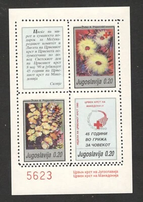 MACEDONIA-YUGOSLAVIA-BLOQUE MNH, CRUZ ROJA-ERROR, DOBLE PERFORACIÓN, HORIZONTE-1990 Foto 1 de 2