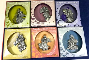 Angels of Inspiration Pewter Ornaments Set 6 Swarovski Crystals Holiday Collecti - Picture 1 of 13