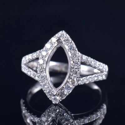 Custom Platinum Women Semi Mount Ring Marquise Cut 12x6MM Natural Diamond Gift - Image 1 of 4