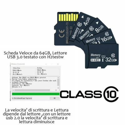 scheda di memoria TF card con Adattatore 16G 32G 64G Classe 10 per Cellulare - Immagine 1 di 4