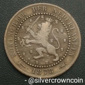 Netherlands 1 Cent 1878. KM#107.1. One Penny coin. Broadaxe Mint Mark. William L - Picture 1 of 7