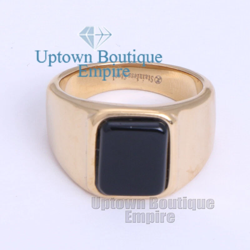 Anillo de banda de ónix rectangular de acero inoxidable para hombre talla 8,9,12#BC Foto 1 de 1