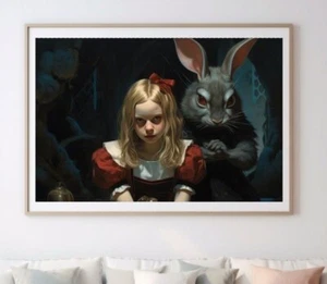 Alice in Wonderland Poster, Sad Alice and Rabbit Poster, Angry Alice Print - Picture 1 of 4