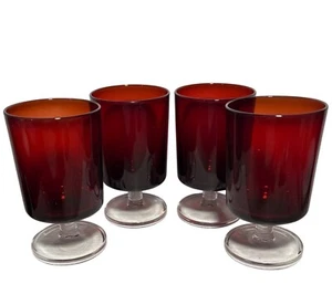 Set Of 4 Vintage Ruby Red Footed Glasses With Clear Bases 4.5” France - Picture 1 of 8