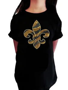 Girls Rhinestone T-Shirt " Gold Sequins and Rhinestones Fleur de Lis " - Picture 1 of 2