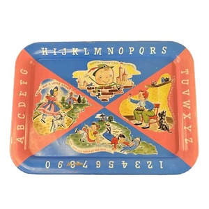 Vintage Tin Metal Serving Tray Nursery Rhymes, Numbers & Letters! - Picture 1 of 12