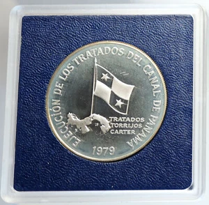 1979 PANAMA Canal Treaty Old VINTAGE Historic Proof Silver 5 Balboa Coin i112442 - Picture 1 of 3