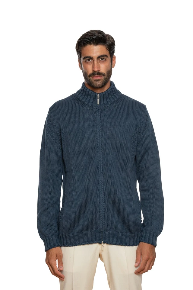 Della Ciana Cashmere Grueso Bomber Cárdigan de Ochos Algodón Grueso Oscuro Azul - Imagen 1 de 4