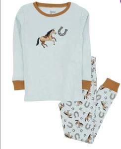 New Leveret Kids Pajama Set, PJ Blue Horse 100%Cotton Size 4T 4Years - Picture 1 of 3
